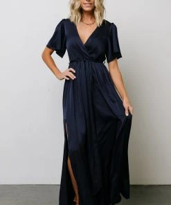 BB Custom Sicily Satin Maxi Dress | Navy