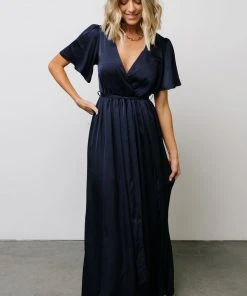 BB Custom Sicily Satin Maxi Dress | Navy