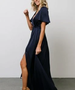 BB Custom Sicily Satin Maxi Dress | Navy