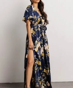 BB Custom Sicily Satin Maxi Dress | Navy Floral
