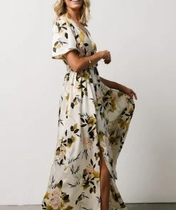 BB Custom Sicily Satin Maxi Dress | Off White Floral