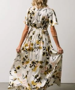 BB Custom Sicily Satin Maxi Dress | Off White Floral