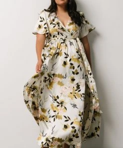 BB Custom Sicily Satin Maxi Dress | Off White Floral