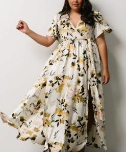 BB Custom Sicily Satin Maxi Dress | Off White Floral