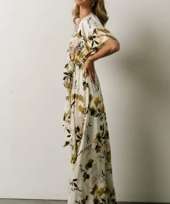 BB Custom Sicily Satin Maxi Dress | Off White Floral