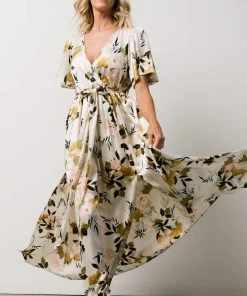 BB Custom Sicily Satin Maxi Dress | Off White Floral