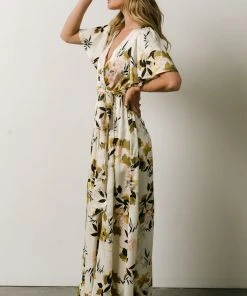 BB Custom Sicily Satin Maxi Dress | Off White Floral