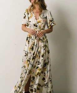 BB Custom Sicily Satin Maxi Dress | Off White Floral