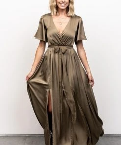 BB Custom Dresses Sicily Satin Maxi Dress | Olive
