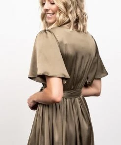 BB Custom Dresses Sicily Satin Maxi Dress | Olive