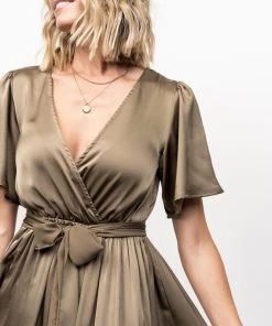 BB Custom Dresses Sicily Satin Maxi Dress | Olive