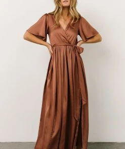 BB Custom Sicily Satin Maxi Dress | Rosy Brown