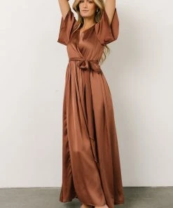 BB Custom Sicily Satin Maxi Dress | Rosy Brown