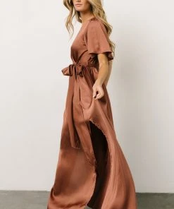 BB Custom Sicily Satin Maxi Dress | Rosy Brown