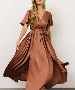 BB Custom Sicily Satin Maxi Dress | Rosy Brown