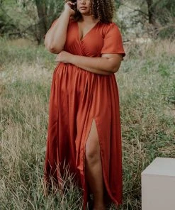 BB Custom Sicily Satin Maxi Dress | Rust