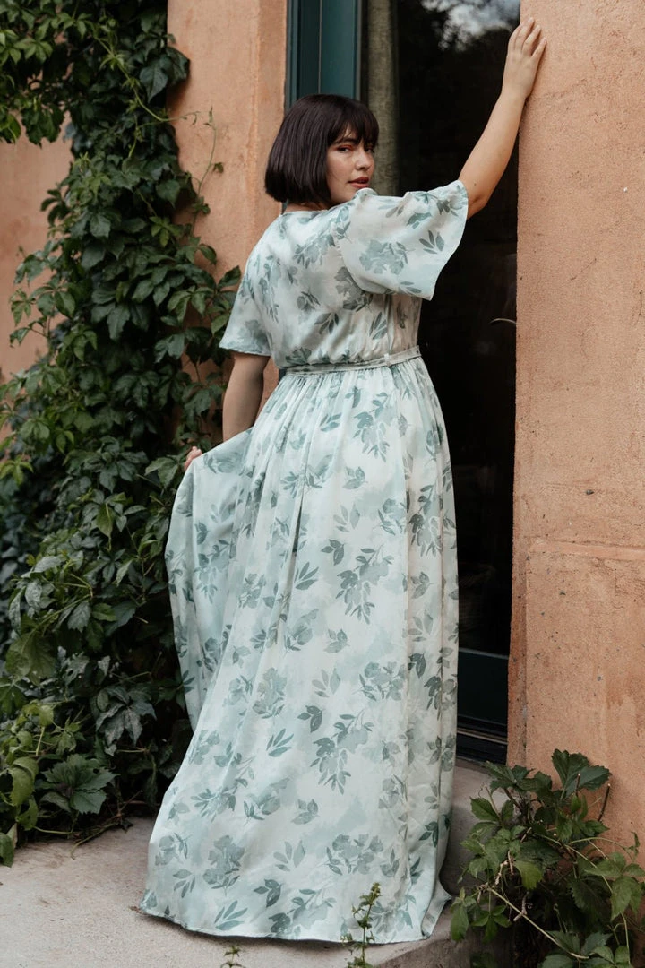 BB Custom Sicily Satin Maxi Dress | Sage Floral Dresses BB Custom Sicily Satin Maxi Dress | Sage Floral Dresses