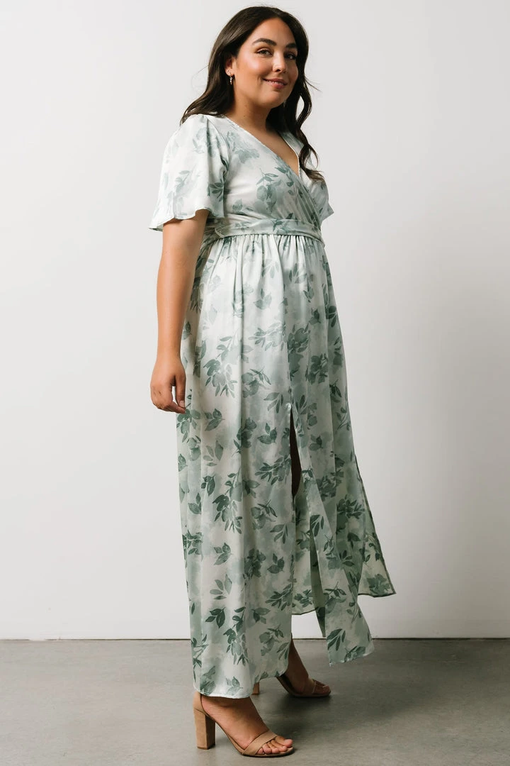 BB Custom Sicily Satin Maxi Dress | Sage Floral Dresses BB Custom Sicily Satin Maxi Dress | Sage Floral Dresses