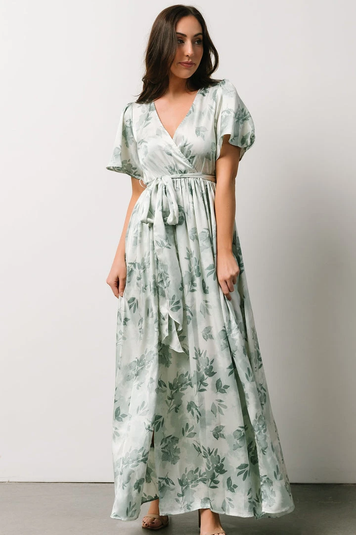 BB Custom Sicily Satin Maxi Dress | Sage Floral Dresses BB Custom Sicily Satin Maxi Dress | Sage Floral Dresses