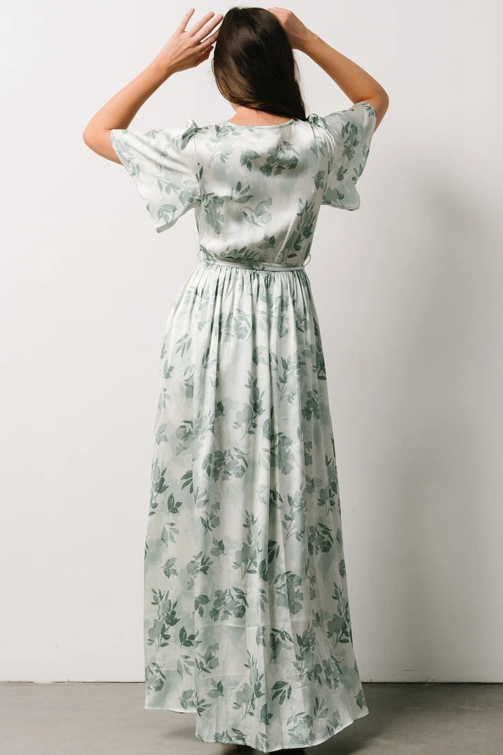BB Custom Sicily Satin Maxi Dress | Sage Floral Dresses BB Custom Sicily Satin Maxi Dress | Sage Floral Dresses