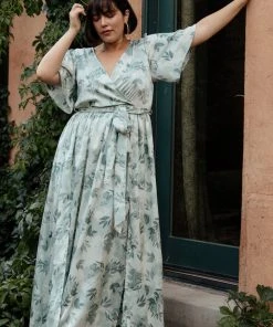 BB Custom Sicily Satin Maxi Dress | Sage Floral Dresses