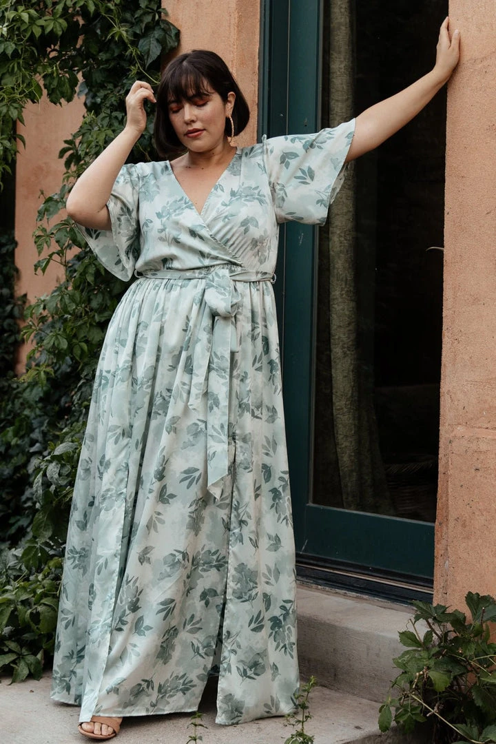 BB Custom Sicily Satin Maxi Dress | Sage Floral Dresses BB Custom Sicily Satin Maxi Dress | Sage Floral Dresses