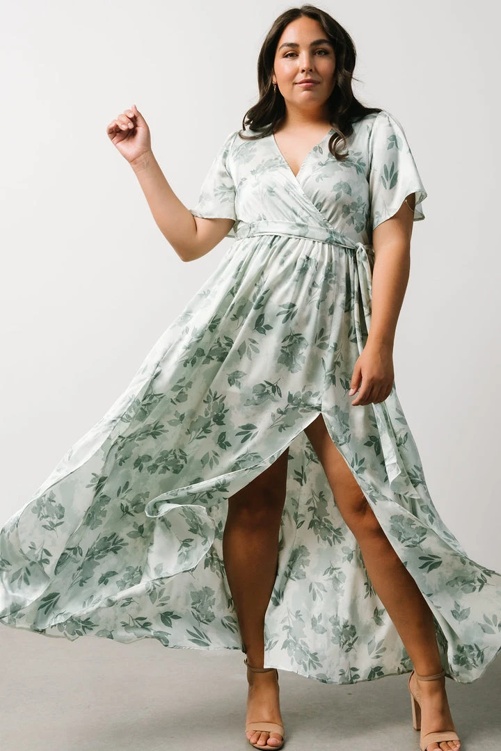 BB Custom Sicily Satin Maxi Dress | Sage Floral Dresses BB Custom Sicily Satin Maxi Dress | Sage Floral Dresses