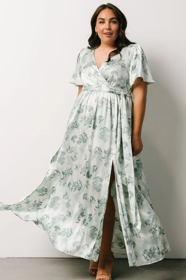 BB Custom Sicily Satin Maxi Dress | Sage Floral Dresses BB Custom Sicily Satin Maxi Dress | Sage Floral Dresses
