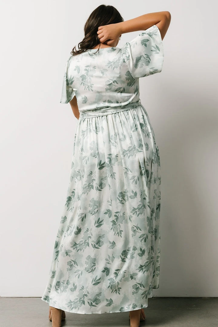 BB Custom Sicily Satin Maxi Dress | Sage Floral Dresses BB Custom Sicily Satin Maxi Dress | Sage Floral Dresses
