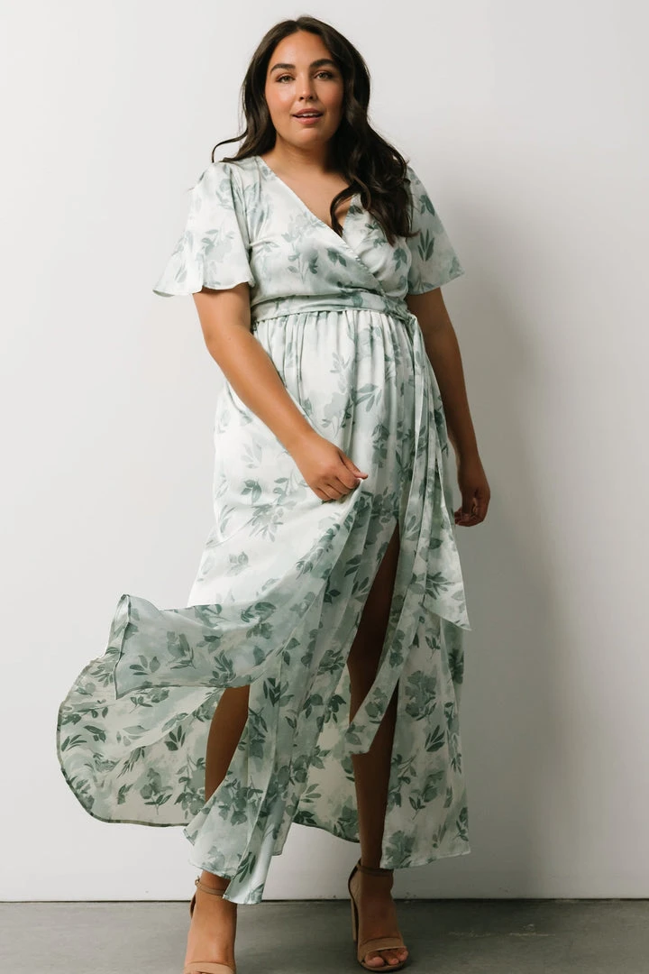 BB Custom Sicily Satin Maxi Dress | Sage Floral Dresses BB Custom Sicily Satin Maxi Dress | Sage Floral Dresses