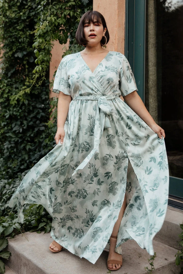 BB Custom Sicily Satin Maxi Dress | Sage Floral Dresses BB Custom Sicily Satin Maxi Dress | Sage Floral Dresses