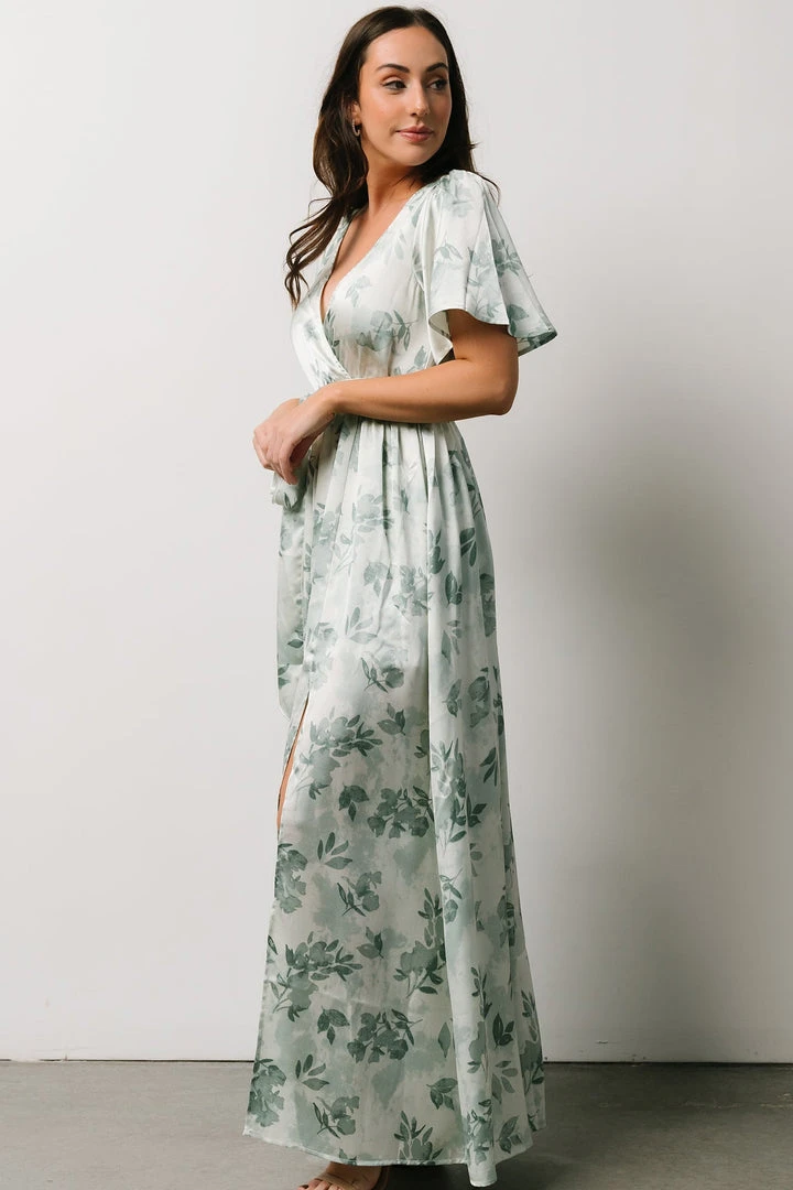 BB Custom Sicily Satin Maxi Dress | Sage Floral Dresses BB Custom Sicily Satin Maxi Dress | Sage Floral Dresses
