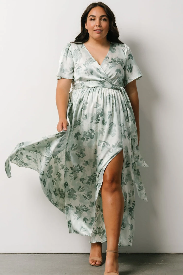 BB Custom Sicily Satin Maxi Dress | Sage Floral Dresses BB Custom Sicily Satin Maxi Dress | Sage Floral Dresses