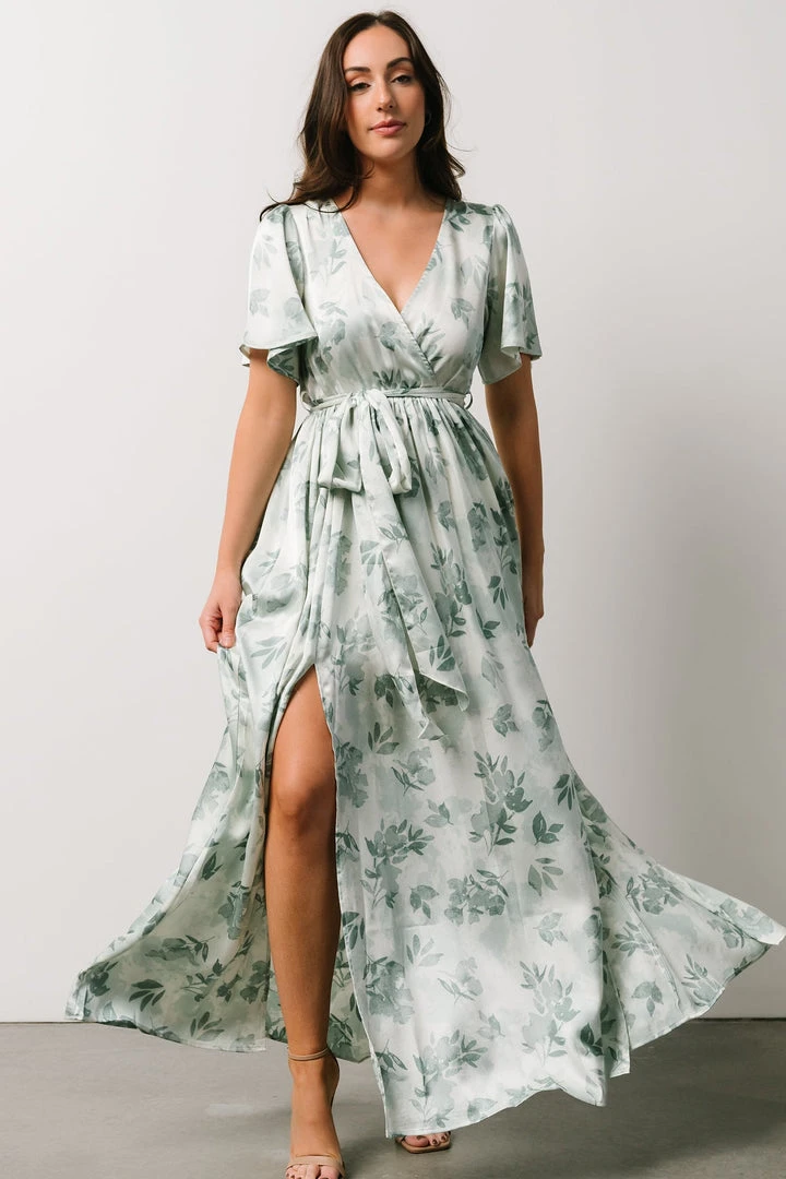 BB Custom Sicily Satin Maxi Dress | Sage Floral Dresses BB Custom Sicily Satin Maxi Dress | Sage Floral Dresses