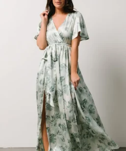BB Custom Sicily Satin Maxi Dress | Sage Floral Dresses 9 BB Custom Sicily Satin Maxi Dress | Sage Floral Dresses
