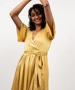 BB Custom Sicily Satin Maxi Dress | Yellow Dresses