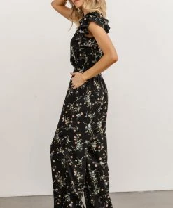 KM Silvia Ruffle Jumpsuit | Black Floral Mother Of The Bride