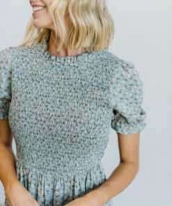 HAY Skylar Smocked Midi Dress | Blue Floral Dresses
