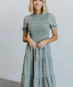 HAY Skylar Smocked Midi Dress | Blue Floral Dresses