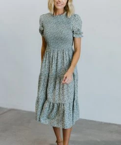 HAY Skylar Smocked Midi Dress | Blue Floral Dresses