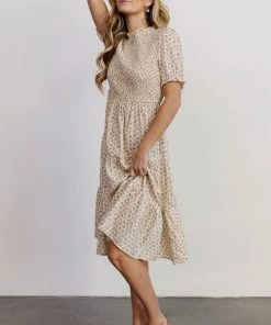 HAY Skylar Smocked Midi Dress | Yellow Floral