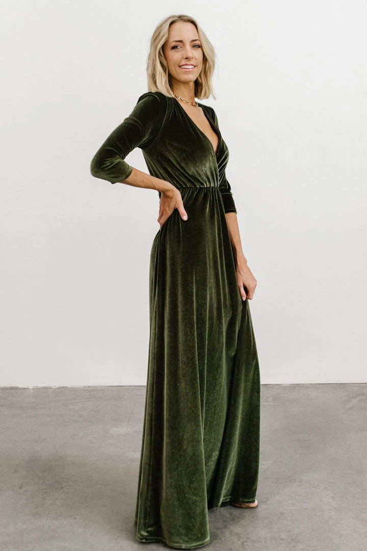 BB Custom Dresses Sofia Velvet Maxi Dress | Olive 3 BB Custom Dresses Sofia Velvet Maxi Dress | Olive