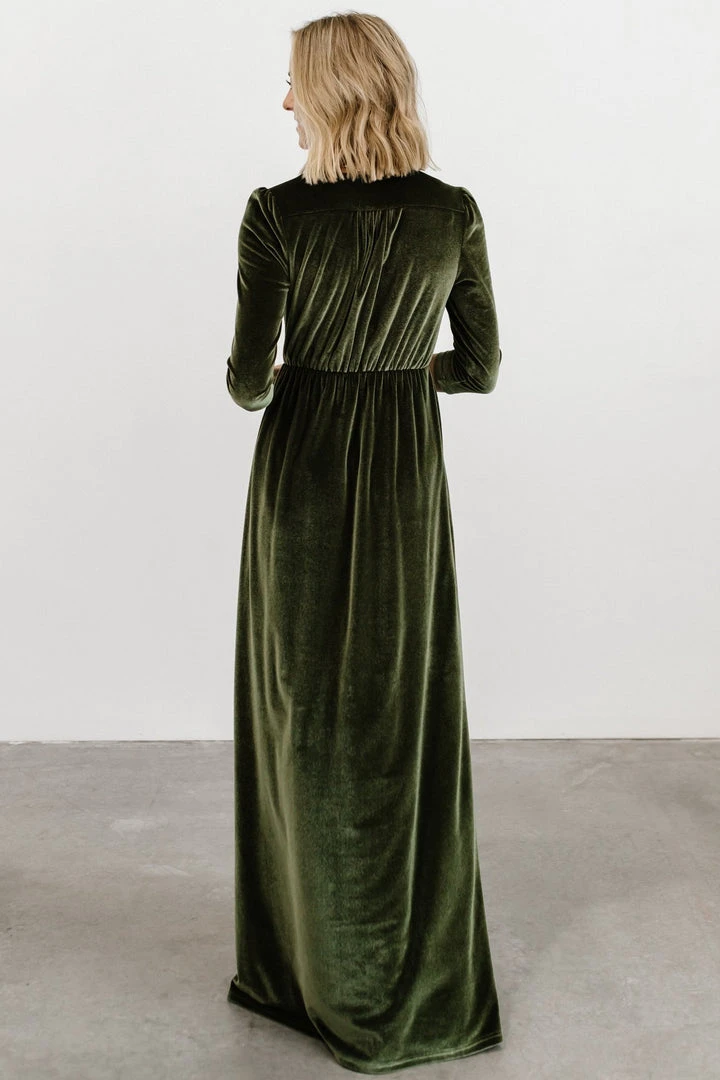 BB Custom Dresses Sofia Velvet Maxi Dress | Olive 4 BB Custom Dresses Sofia Velvet Maxi Dress | Olive