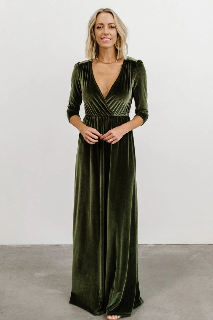 BB Custom Dresses Sofia Velvet Maxi Dress | Olive 5 BB Custom Dresses Sofia Velvet Maxi Dress | Olive