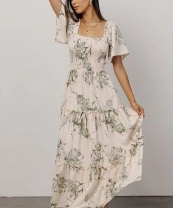 BB Custom Southampton Smocked Maxi Dress | Sage Floral Maxi Dresses