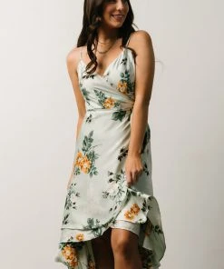 BB Custom Dresses Steffi Tulip Wrap Dress | Light Sage Floral