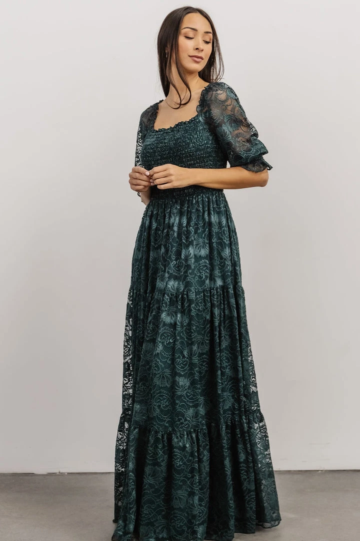 BB Custom Dresses Stella Smocked Lace Maxi Dress | Deep Topaz BB Custom Dresses Stella Smocked Lace Maxi Dress | Deep Topaz