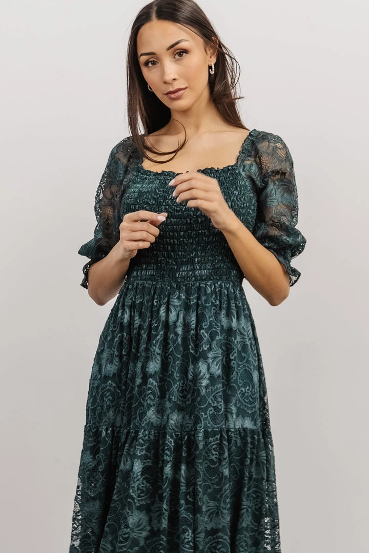 BB Custom Dresses Stella Smocked Lace Maxi Dress | Deep Topaz BB Custom Dresses Stella Smocked Lace Maxi Dress | Deep Topaz