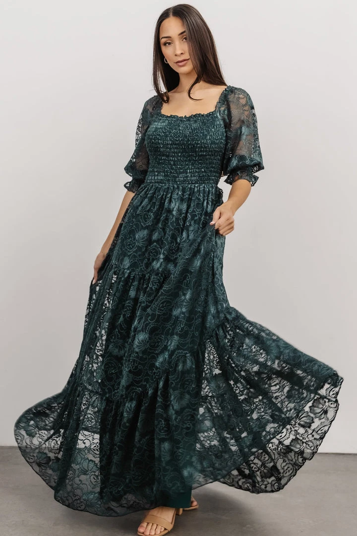 BB Custom Dresses Stella Smocked Lace Maxi Dress | Deep Topaz BB Custom Dresses Stella Smocked Lace Maxi Dress | Deep Topaz