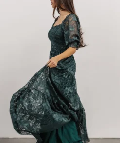 BB Custom Dresses Stella Smocked Lace Maxi Dress | Deep Topaz 4 BB Custom Dresses Stella Smocked Lace Maxi Dress | Deep Topaz